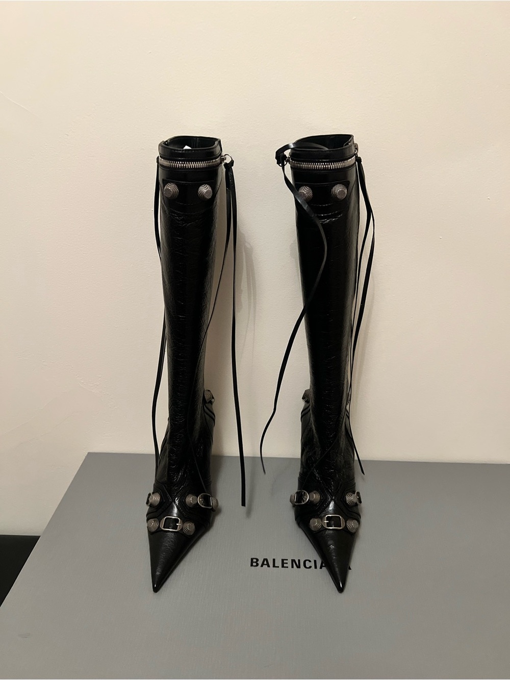 Balenciaga Leather Studded Accents Boots